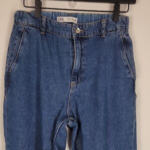 Zara Classic Barrel Elastic Waist Indigo Jeans